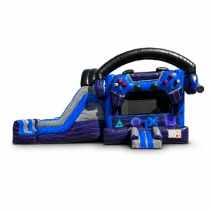 Combo Bounce Gamer Wet | Combo Bounce Gamer Wet rental image showing a gaming-themed inflatable combo with wet slide setup
